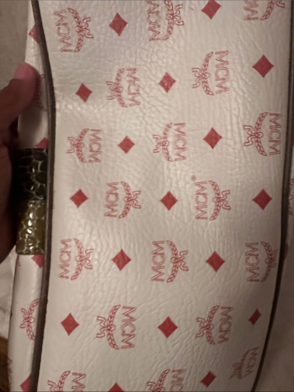 MCM Princess Lion White Leather Tote with Multicolor Striped Accents - Picture 7 of 12